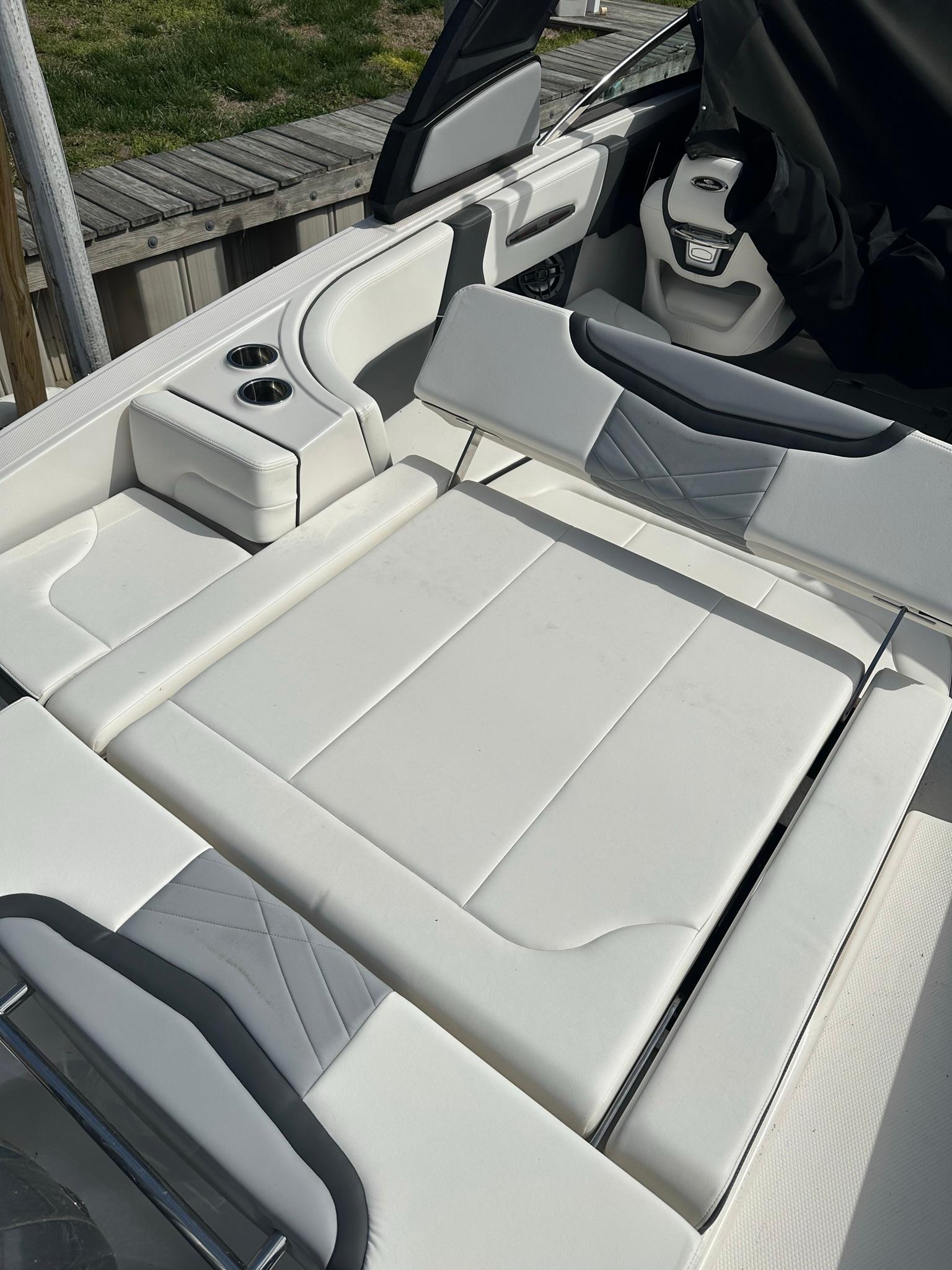 2022 Chaparral 267ssx OB, stern seat makes into an Awesome Sunpad