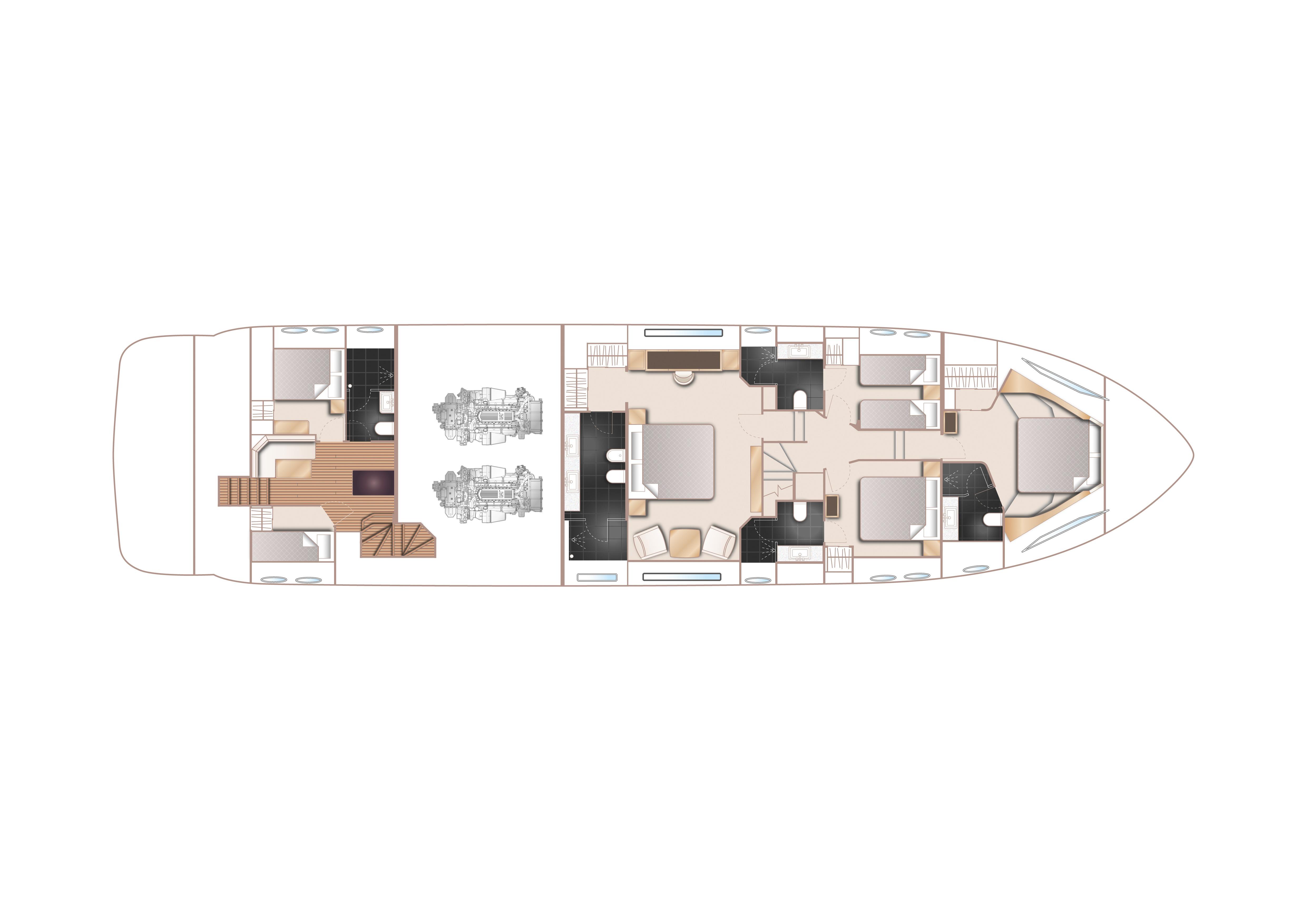 Manufacturer Provided Image: Princess 88 Motor Yacht Lower Deck Layout Plan