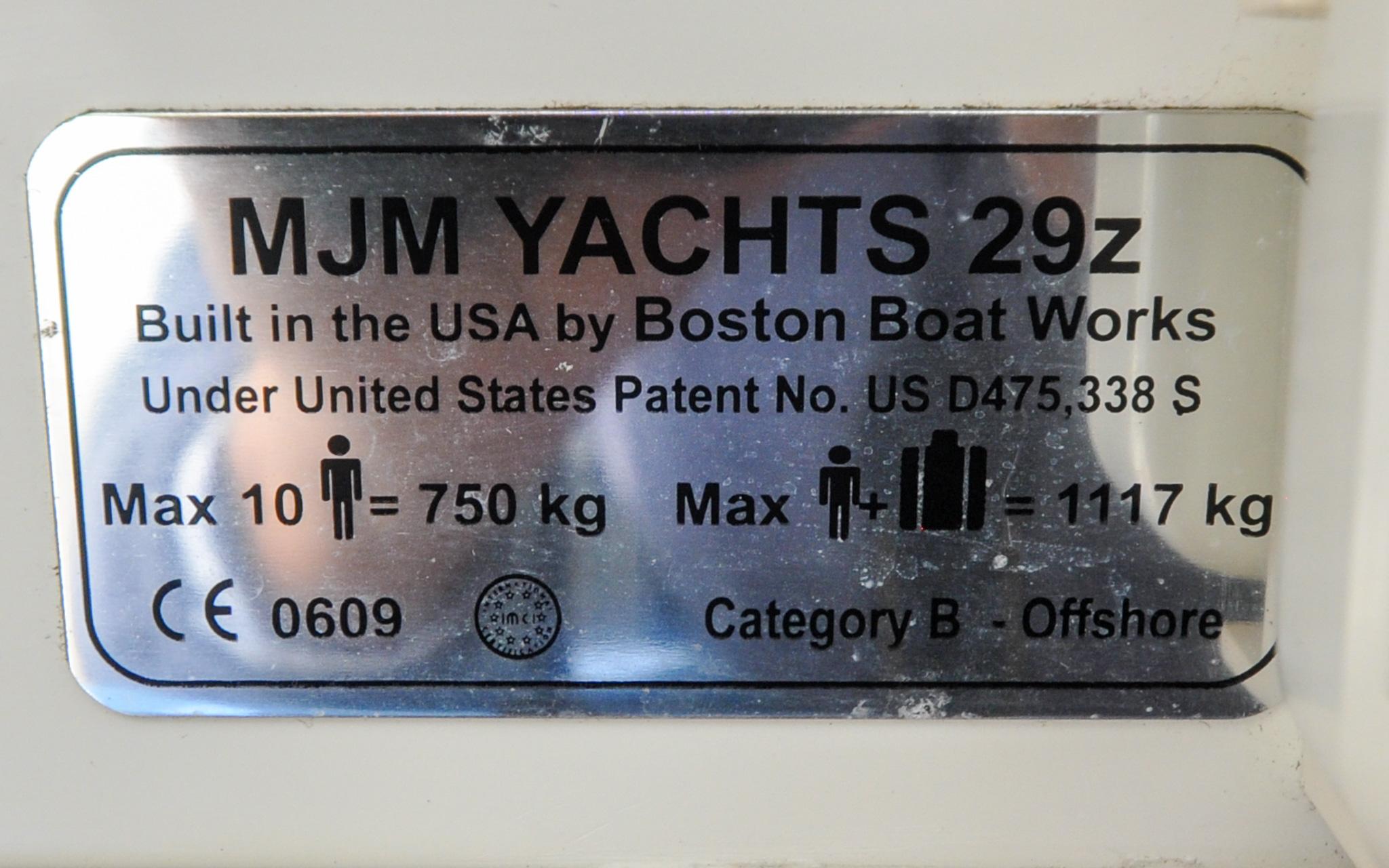 MJM 29z Downeast - Stepping Out - Cabin - Manufacturers Plate