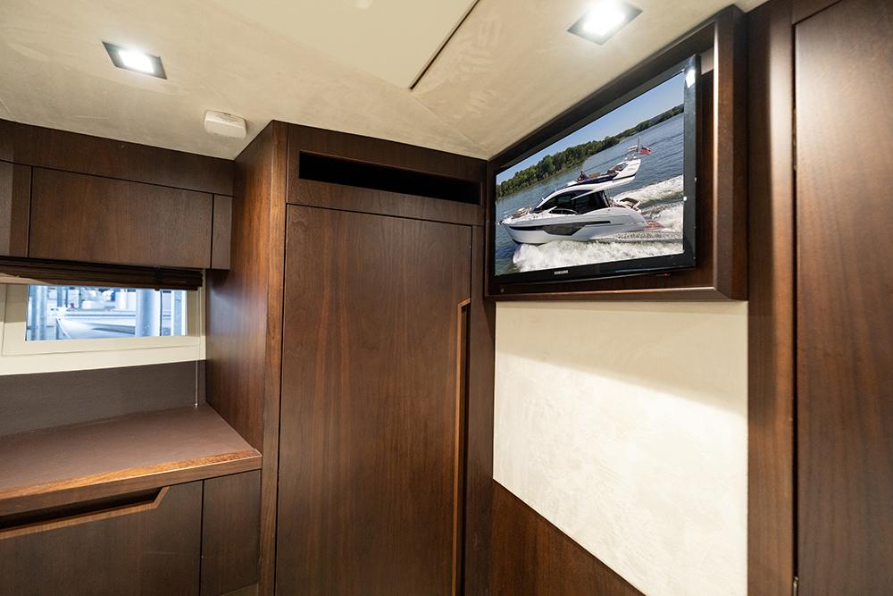 Entertainment center in the bow guest stateroom