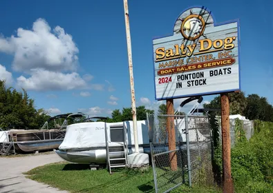 Salty Dog Marine Center Sign