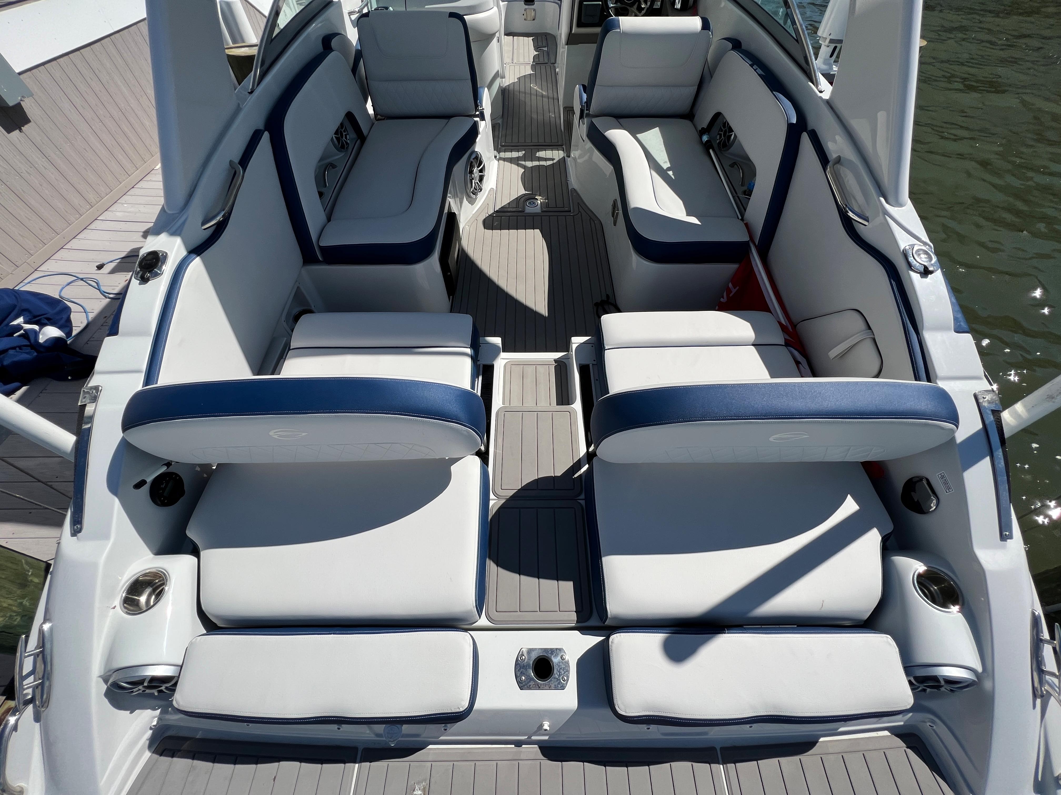 2022 Crownline E305 XS Aft Seating with Backrests Up 2