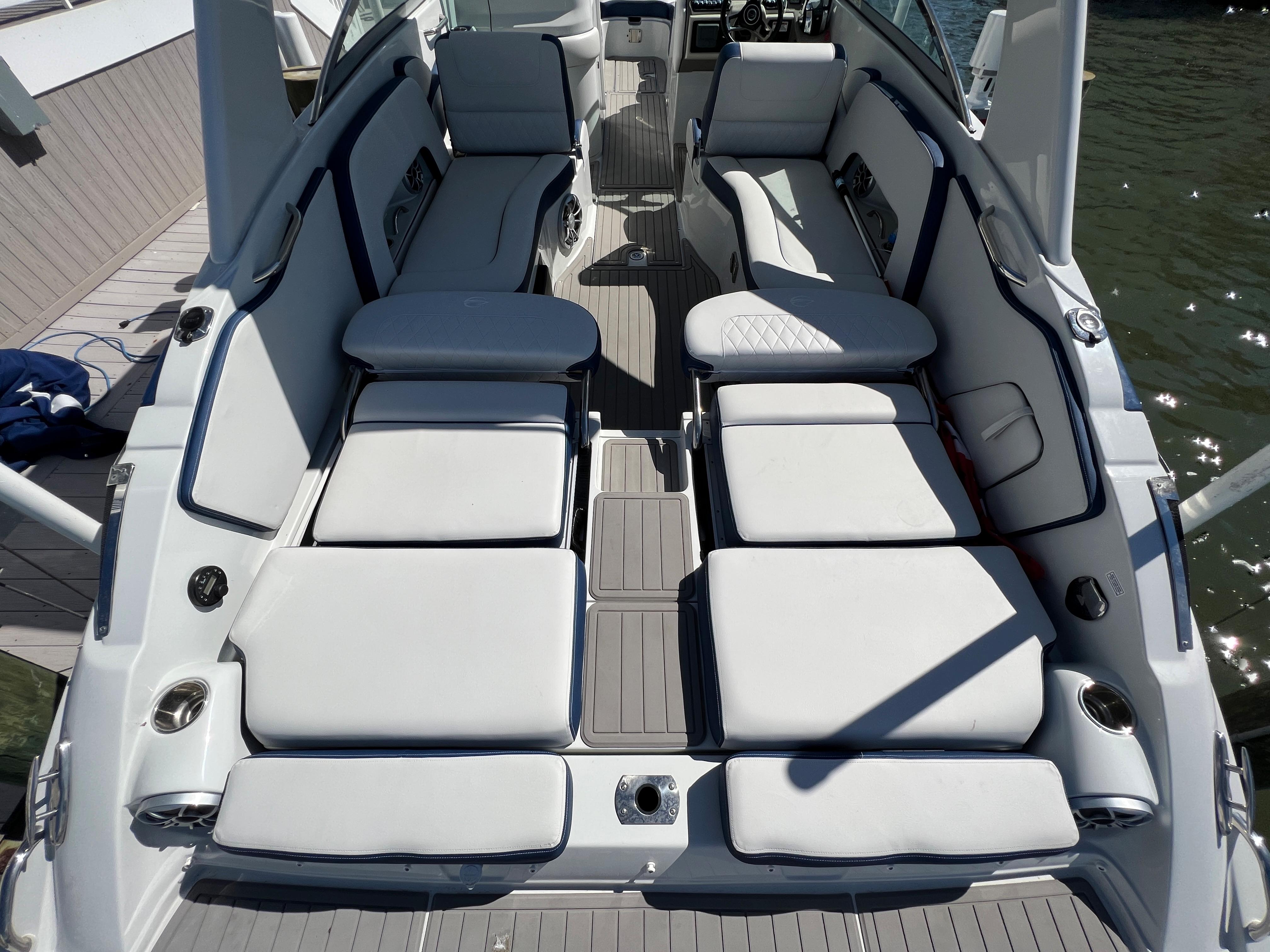 2022 Crownline E305 XS Aft Seating with Backrests Down 2