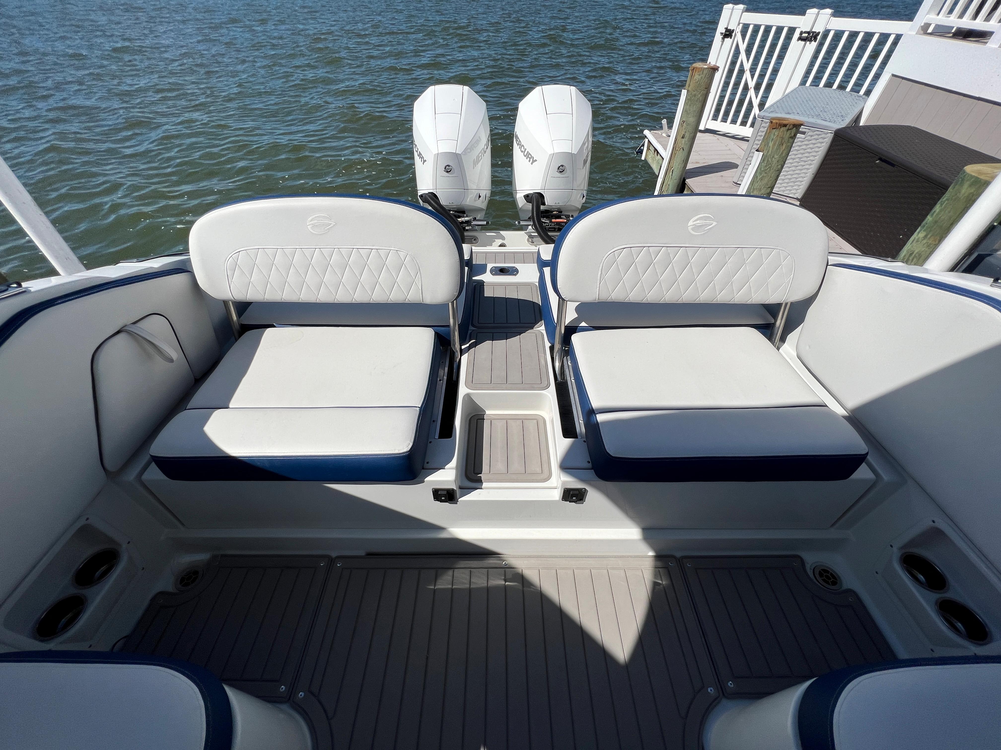 2022 Crownline E305 XS Aft Seating with Backrests Up 1