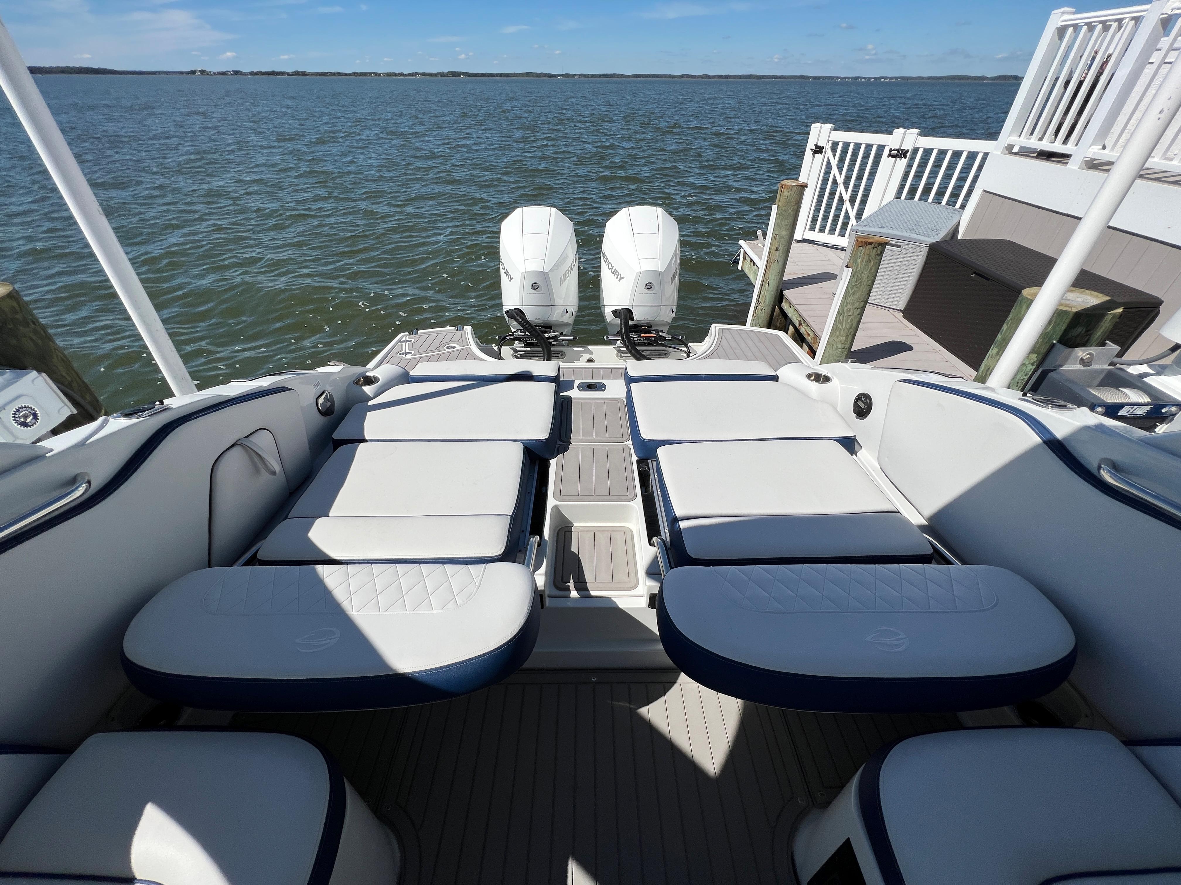 2022 Crownline E305 XS Aft Seating with Backrests Down 1